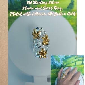 925 Sterling Silver Flower and Swirl Ring